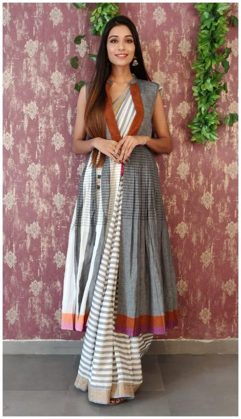 How To Wear Saree In Different Ways – G3+ Fashion Saree Look For Teachers Day, Saree With Kurti, Kurti With Saree, Saree As A Dress, Dress Made From Saree, Kurti From Saree Ideas, Casual Saree Look, How To Wear Saree, Saree Outfit Ideas