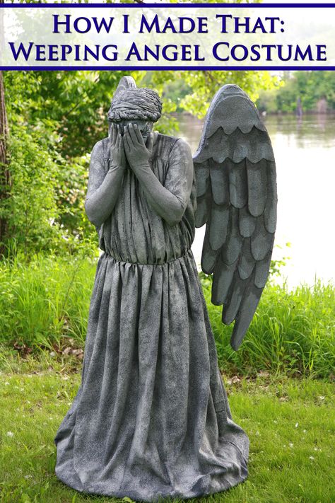 Diy Weeping Angel Costume, Weeping Angel Costume Diy, Diy Weeping Angel Statue, Statue Costume Diy, Statue Halloween Costume, Terrifying Halloween Costume Ideas, Weeping Angel Statue, Weeping Angel Cosplay, Angel Costume Dress