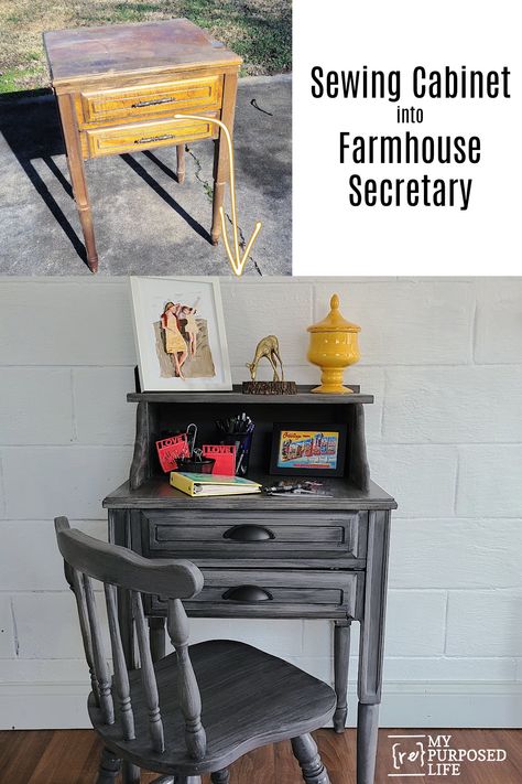 Step by step directions on how to make a secretary desk from an unwanted sewing cabinet. Perfect for laptop, or bill paying center. Tips for building and painting. #MyRepurposedLife #repurposed #upcycle #sewingcabinet #secretary via @repurposedlife  via @repurposedlife Style Secretary Desk, Upcycled Sewing, Sewing Cabinet, Secretary Desk, Upcycle Decor, Budget Friendly Decor, Secretary Desks, Upcycled Home Decor, Painting Furniture Diy