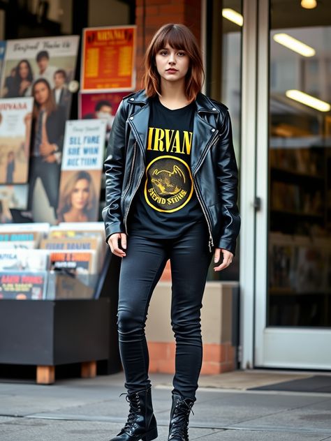 24 Grunge Fall Outfits Edgy Looks for an Alternative Vibe Hard Rock Cafe Outfit, Fall Edgy Outfits, Grunge Concert Outfit, Alternative Fall Fashion, Outfit With Leather Jacket, Band Shirt Outfits, Edgy Outfits Grunge, Casual Edgy Outfits, Edgy Outfits For Women