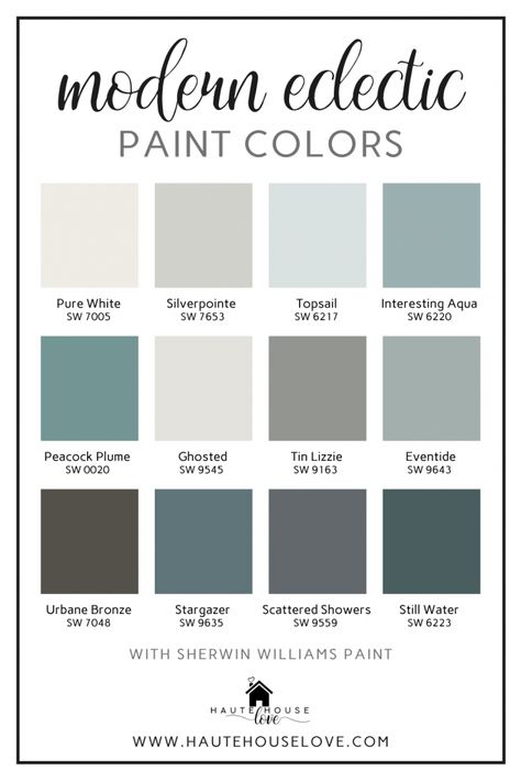 Paint Colors In Our Modern Eclectic Home - Haute House Love Entry Paint Colors, Paint Combos, Laundry Room Paint Color, Forest Meadow, Laundry Room Paint, Modern Eclectic Home, Exterior Door Colors, Zyla Colors, Office Paint Colors