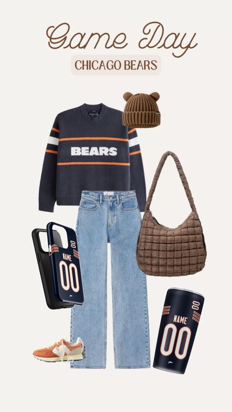 Show your Bears pride with our stylish Chicago Bears NFL game day outfit ideas! From classic jerseys to cozy hoodies and trendy accessories, we’ve got the perfect outfit for every fan. Personalize your look with your name and favorite player’s number for a unique touch. Whether you’re at Soldier Field or enjoying the game at home, you’ll be ready to support the Bears in style this NFL season! Nfl Game Day Outfit, Nfl Game Outfit, Football Game Day Outfit, Day Outfit Ideas, Sec Football, Bear Pride, Soldier Field, Game Day Outfit, Nfl Games