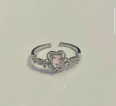 Coquette Ring Aesthetic, Coquette Wedding Rings, Coquette Wedding Ring, Promise Ring Aesthetic, Coquette Rings, Coquette Ring, Korean Rings, Coquette Wedding, Pink Heart Rings