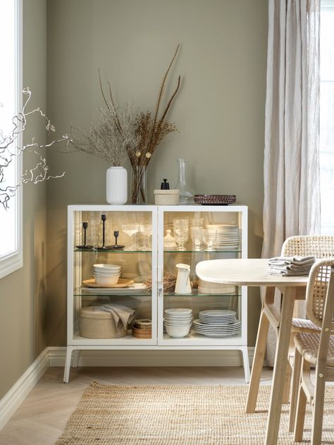 Ikea Display Cabinet Hack, Ikea Glass Cabinet, Glass Door Cabinet, Ikea Cabinet, Dining Corner, Glass Hinges, Glass Cabinet Doors, Door Cabinet, Glass Cabinet