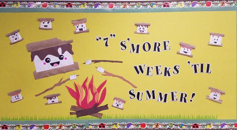 Camping themed classroom. S'mores bulletin board for the end of the year.  Kids make their Smores to add to the board. Western Bulletin Board Ideas, Western Bulletin Boards, Fall Board Ideas, Resources Bulletin Board, Class Bulletin Boards, Camping Theme Classroom, Fall Board, Fall Boards, English Ideas