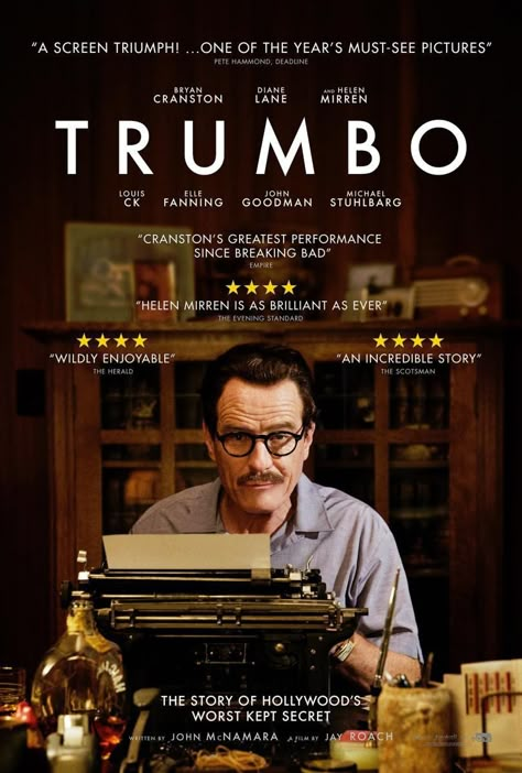 Trumbo Movie, Dalton Trumbo, Night Film, Movie To Watch List, Bryan Cranston, Movies Worth Watching, I Love Cinema, Diane Lane, Cinema Posters