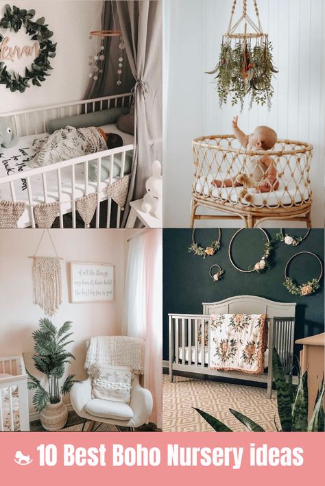 When we think about Boho we know it has to be natural. Natural colours and natural materials. If you ask any interior designer what would be the best materials to use in the styling Boho nursery you will have the answer: rattan, jute, wood, and seagrass. All these components perfectly fit into a modern Boho style.  nursery by @megolanski , @_chocosecret_ @allison_trammell    @archer.foxx  #baby #bohonursery #cozynursery Emerald Green Boho Nursery, Boho Twin Nursery, Magnolia Themed Nursery, Sage Green Boho Nursery, Boho Nursery Ideas, Earthy Nursery, Magnolia Jane, Greenery Nursery, Nature Inspired Nursery