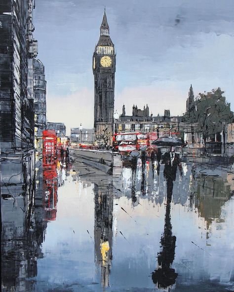 Paul Kenton on Instagram: “Rainy days. Cool reflection in this one. #Artist #art #painting #paintinginoils #oilpainting  #britishartist #artlovers #artbuyers…” Gcse Art Surroundings, Places Art Gcse, Paul Kenton Artist Research Page, Art Gcse Reflection, Reflections In Art, My Surroundings Art Gcse, Reflections Art Gcse, Spaces And Places Art Gcse, Places And Spaces Gcse Art