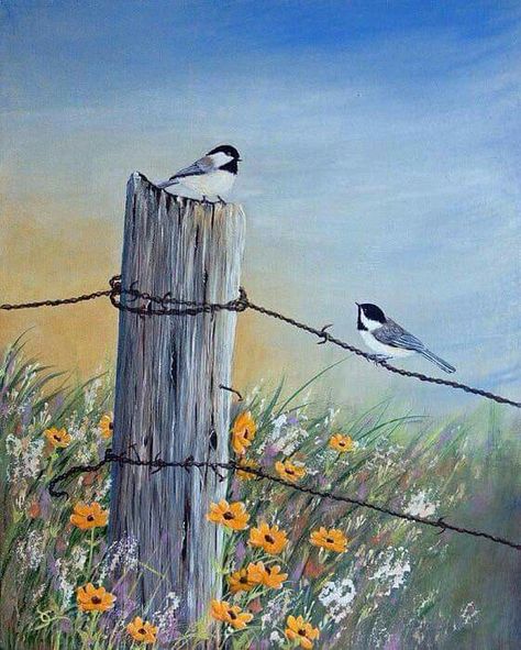 Old Fences, Summer Painting, Fence Paint, Encouraging Quotes, 수채화 그림, Watercolor Landscape Paintings, Two Birds, Nature Art Painting, Fence Post