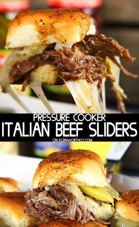 Italian Beef Sliders, Italian Sliders, Summer Bbq Recipes, Italian Beef Sandwiches, Pepperoncini Peppers, Pepperocini Recipes, Beef Sliders, Italian Beef, Provolone Cheese