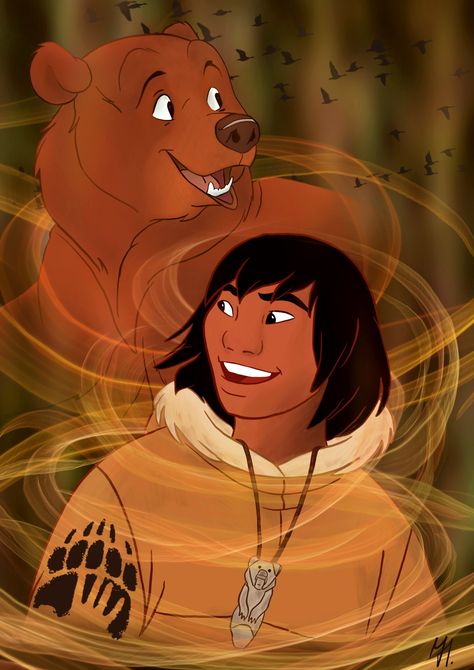 I had planned a picture of Kenai from Disney's Bear Brothers for a long time, but I only got around to it now. The picture shows both the human side and the bear side of Kenai. I hope you like the picture. Brother Bear Characters, Brother Bear Fanart, Brother Bear Kenai, Kenai Brother Bear, Brother Bear Art, Disney Brother Bear, Bear Brothers, The Lion King Characters, Anastacia Disney