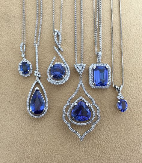 Some gorgeous tanzanite necklaces designed by Skatell's   see more on instagram @SkatellsCharlotte Tanzanite Jewelry Necklaces, Tanzanite Pendant Design, Stone Lockets Pendants, Luxury Tanzanite Necklace For Gift, Tanzanite Birthstone Pendant Jewelry, Tanzanite Pendant Necklace With Brilliant Cut, Luxury Tanzanite Pendant Jewelry, Color Stones Jewelry, Locket Design