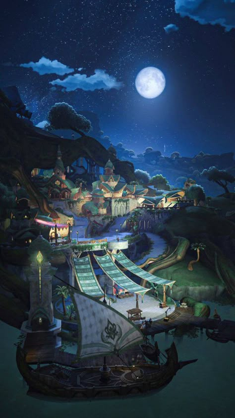 City By The Sea, Scenery Background, Landscape Concept, Background Drawing, Fantasy City, City Wallpaper, Night Art, Cool Anime Pictures, Environment Concept Art