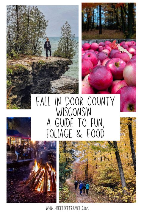 fresh apples, woman on a cliff by a lake, people walking in a colourful forest, a fish boil Door County Fall, Door County Fall Trip, Fall In Door County Wi, Door County Wisconsin Fall, Door County Wi, Apple Orchards, Door County Wisconsin, American Road, In Door