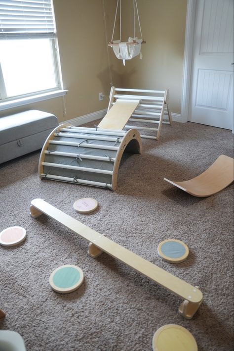 Toddler Balance Beam, Montessori Climbing, Baby Jungle Gym, Montessori Playroom At Home, Baby Climbing Toys, Toddler Jungle Gym, River Toys, Toddler Climbing Toys, Toddler Play Area