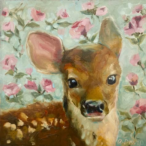 Baby Animal Wallpaper, Deer Painting Acrylic, Deer Pfp, Dear Painting, Art For Pfp, Oil Painting Animals, Realistic Animal Drawings, Art Topics, Cow House