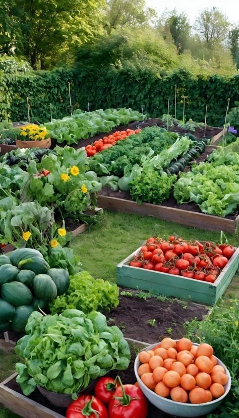 Dream Vegtable Gardens, Fruit And Veggie Garden Aesthetic, Home Vegetable Garden Design Backyards, Backyard Fruit Garden, Fruit And Veg Garden, Backyard Garden Aesthetic, Veggie Garden Aesthetic, Small Garden Ideas Vegetable, Food Garden Ideas