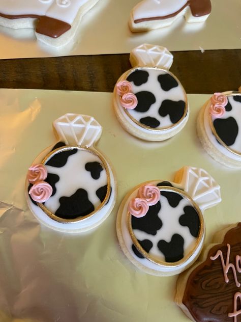 Cow Themed Bridal Party, Holy Cow Bridal Shower Theme, Cowgirl Bridal Shower Cookies, Holy Cow Shes Getting Married, Pink Cowgirl Bridal Shower Ideas, Bridal Shower Cow Theme, Cow Bachelorette Party Ideas, Cow Bridal Shower Themes, Bridal Shower Western Theme