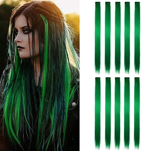 Green Hair Extensions, Highlight Hair, Colored Hair Extensions, Hair Tinsel, Straight Hair Extensions, Straight Wigs, Long Hair Extensions, Hairpieces For Women, Orange Orange