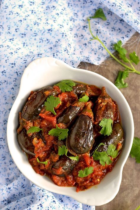 Baby Eggplant Curry by Cook's Hideout Eggplant Recipes Indian, Baby Eggplant Recipes, Brinjal Recipes, Burmese Recipes, Paleo Vegetables, Baby Eggplant, Eggplant Recipes Easy, Burmese Food, Eggplant Curry