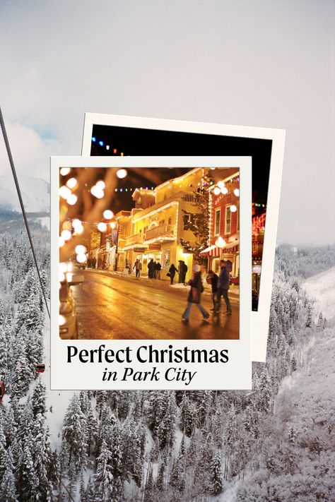 Snowy mountain landscape in Park City, Utah decorated with Christmas lights at night. Skiers visible on the slopes during the daytime. Park City Christmas, Utah Christmas, Deer Valley Resort, Temple Square, Alpine Design, Ice Castles, Deer Valley, Cowboy Christmas, Twinkling Lights