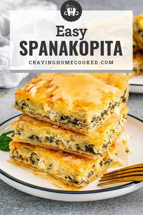 Whip up this authentic Greek Spanakopita for a taste of the Mediterranean! Crispy phyllo meets a savory spinach and feta filling. Perfect for gatherings or a cozy family meal. #GreekCuisine #SpanakopitaRecipe 🌿🥧 Spinach And Feta Spanakopita, Spanicopita Recipe Easy, Spanokita Recipe Greek, Spanicopita Recipe, Chicken Spanakopita, Greek Spanakopita, Cook Fresh Spinach, Spanakopita Recipe, Fresh Spinach