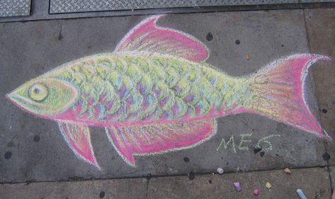 Fish Chalk Art, Chalk Fish, Chalk Art Quotes, Chalk Sidewalk, Chalkboard Walls, Chalk Ideas, Scandi Art, Sidewalk Chalk Art, Seaside Art