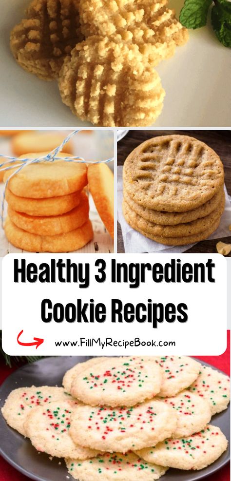 Healthy 3 Ingredient Cookie Recipes. No bake and oven baked ideas to quickly and easily make for that tasty snack or dessert for the family. No Oven Cookies, Healthy Peanut Butter Cookies, 3 Ingredient Cookies, Banana Cookies, Baking Recipes Cookies, Healthy Peanut Butter, Easy Meals For Kids, Raisin Cookies, Lemon Cookies