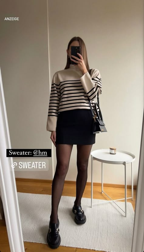 Work Outfits With Oxfords Women, Black Mini Skirt Outfit Office, Outfits With Short Black Skirt, Fun Work Outfits Business Casual, Loafers For Women Outfit Skirt, Black Skirt And Sweater Outfit, Short Skirt Outfits Winter, Black Mini Skirt Outfit Winter, Mini Skirt Outfit Winter