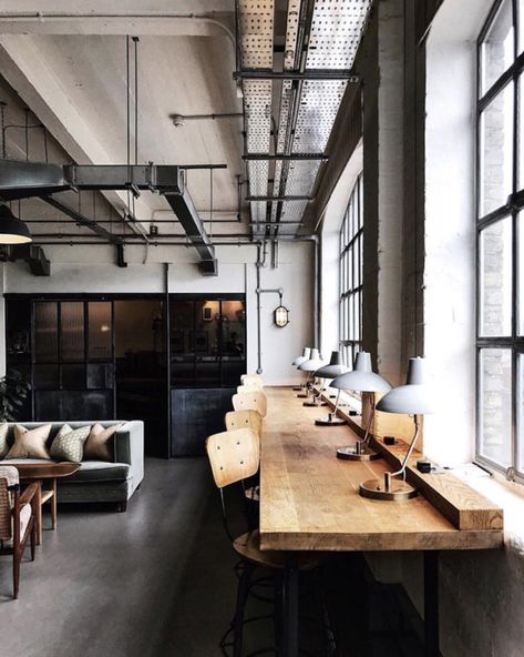 Coworking Space Design, Shoreditch House, Warehouse Office, Industrial Office Design, Loft Office, Office Space Design, Industrial Interior Design, Soho House, Industrial House