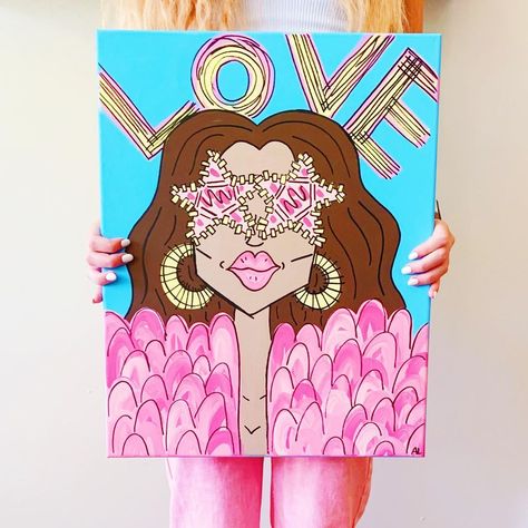 Roommate Painting, Funky Girl Painting, Preppy Art, Girl Apartment Decor, Preppy Decor, A Level Art Sketchbook, Girl Painting, Dorm Art, Cute Canvas Paintings