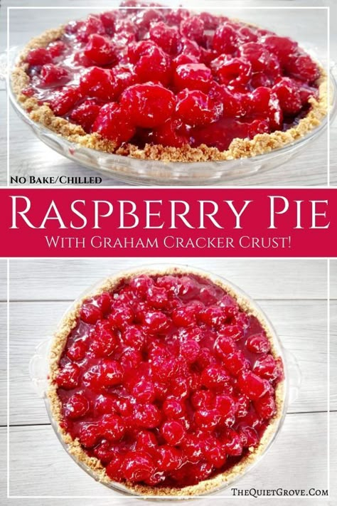 Tart meets sweet in this easy to make chilled no-bake Raspberry Pie in a cinnamon graham cracker crust. It's so good you'll want to make a double batch. #PieRecipe #NpBakePie #ChilledPie #BerryPie #RaspberryPie Cinnamon Graham Cracker Crust, Raspberry Pie Recipe, Pie With Graham Cracker Crust, Chocolate Avocado Brownies, Strawberry Oatmeal Bars, Blueberry Crumble Bars, Raspberry Pie, Raspberry Cream, Raspberry Recipes