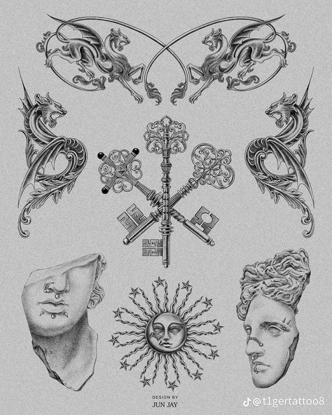 Victorian Flash Tattoo, Victorian Era Tattoo, Wax Seal Tattoo, Classical Painting Tattoo, Versailles Tattoo, Baroque Tattoo Sleeve, Baroque Tattoo Design, Tudor Tattoo, Rococo Tattoo