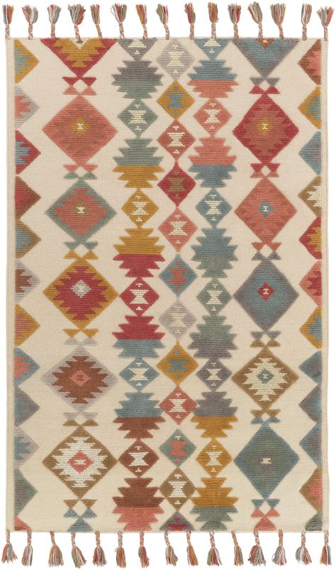 NEW colorful southwest style rug with tassel details - from Surya (TLL-3002) Artisan Rugs, Surya Rugs, Area Rug Collections, Rug Direct, Transitional Area Rugs, Area Carpet, Cotton Rug, Accent Rugs, Home Decor Trends