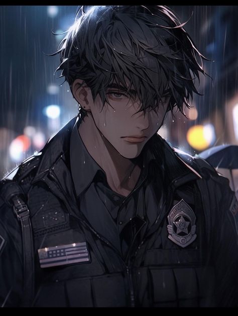 Police Anime Art, Police Man Character Design, Anime Buissnes Man, Police Oc Male, Police Officer Anime Guy, Police Character Design Male, Police Anime Guy, Police Uniform Drawing, Police Aesthetic Uniform