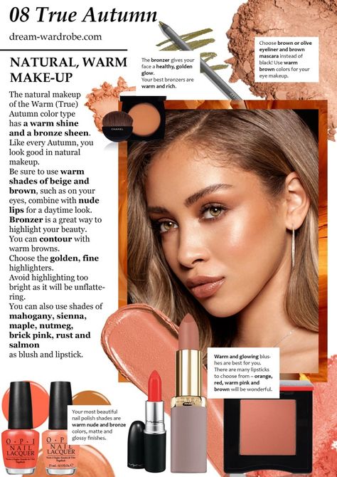 True Autumn Makeup, Warm Autumn Makeup, The Concept Wardrobe, Concept Wardrobe, Soft Autumn Color Palette, Autumn Color Palette, Autumn Makeup, Best Bronzer, True Autumn