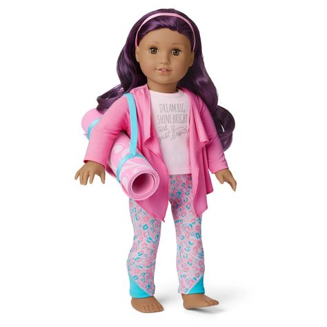 The Yog-Ahh Outfit is a Truly Me outfit released in 2020. Retail cost is $34. Warm Up Outfit and Mat Yoga Gear Calm Yoga, Dress Paper, Doll Things, Pink Jersey, American Girl Doll Clothes Patterns, Pink Headband, Animal Print Leggings, Yoga Outfit, Girl Accessories