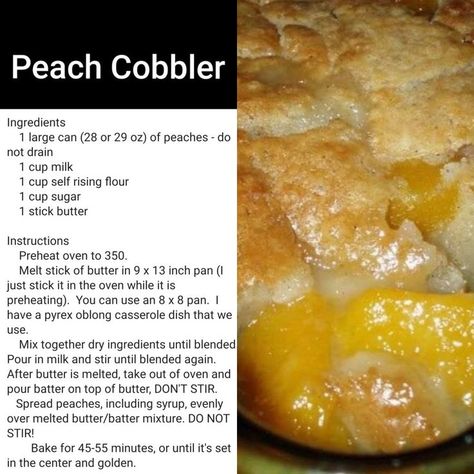 Easy Peach Cobbler Recipe 4 Ingredients, Canned Peach Cobbler, Using Canned Peaches, Quick Peach Cobbler, Can Peach Cobbler, Canned Peach Cobbler Recipe, Good Peach Cobbler Recipe, Peach Cobbler Ingredients, Cobbler Recipes Easy