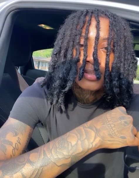 Stud Locs Styles, Studs With Long Hair, Brown Skin Studs With Dreads, Stud Dreads, Locs Stud, Braids For Studs, Fine Studs With Dreads, Stud With Dreads, Stud Haircuts