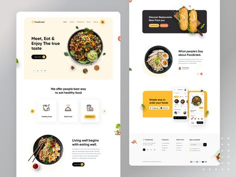 Foodicted - Food Landing Page UXUI Design Food Landing Page, Uxui Design, Food Website Design, Dessert Restaurant, Food Web Design, Front End Design, Ways To Eat Healthy, App Landing Page, Restaurant Website