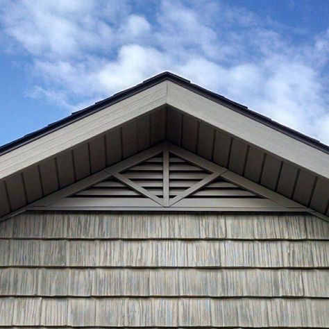 Triangle gable vent with Deco 3 spoke Gables On House Exterior, House Vents, Exterior Siding Options, Best Exterior House Paint, Attic Vents, Gable Trim, Roof Sheathing, Lake Houses Exterior, Gable Roof