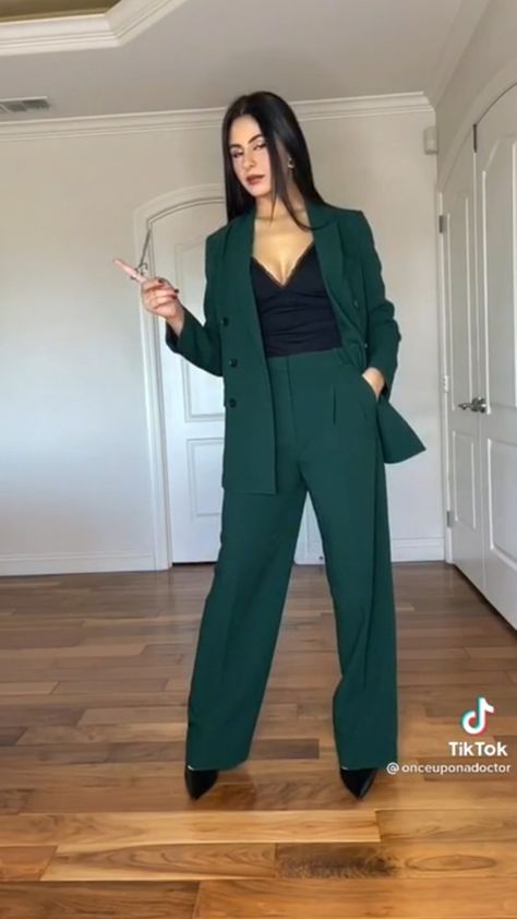 Dark Green Pant Suit Women, Dark Green Pantsuit Women, Elegant Green Pantsuit For Office, Tailored Green Formal Pantsuit, Elegant Green High-waisted Pantsuit, Formal Pant Suits For Women, Business Attire Women, Professional Outfits Women, Green Suit