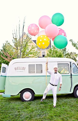 Playful & Retro Kids' Ice Cream Party - Inspired By This Romantic Balloons, Kids Ice Cream Party, Ice Cream Social Party, Ice Cream Party Decorations, Cream Photo, 30 Balloons, Old Fashioned Ice Cream, Employee Uniform, Ice Cream Man