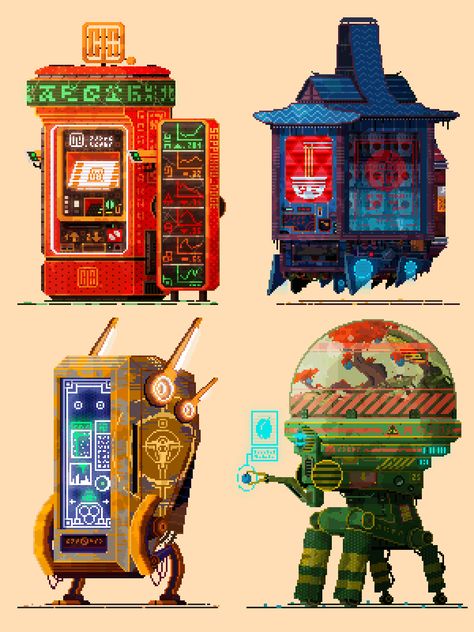 Kenze Wee on Behance Pixel Art Video, Pixel Art Gif, Robot Designs, Art Cyberpunk, Piskel Art, Pixel Animation, Pixel Art Tutorial, Cool Pixel Art, Pixel Art Characters