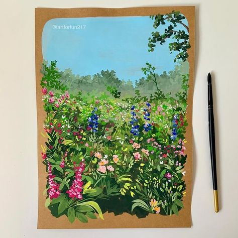 Claudia 👩‍🎨 on Instagram: "Another field of flowers 🌸 Gouache on craft paper" Gouache Flower Field, Flowers Gouache, Gouache Flowers, Field Paint, Cute Sketches, Quotes Prayer, Field Of Flowers, Painting Inspo, Cute Doodle Art