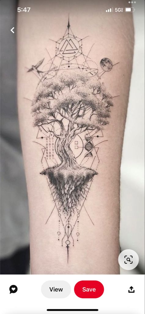 Geometric Tattoo Hand, Natur Tattoo Arm, Dna Tattoo, Earthy Tattoos, Small Forearm Tattoos, Music Tattoo Designs, Tree Tattoo Designs, Geometric Tattoo Design, Tree Of Life Tattoo