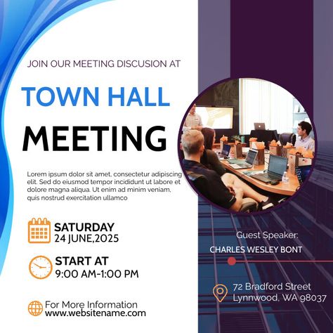 Town Hall meeting design template Linkedin Background Image, Town Hall Meeting, Linkedin Background, Linkedin Banner, Kindle Book Cover, Concept Map, Campaign Posters, Blog Header, Facebook Event