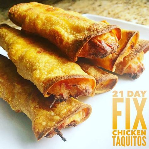 21 Day Fix Chicken Taquitos — JESS DUKES 21 Day Fix Chicken, Country Heat, Beachbody 21 Day Fix, Fixate Recipes, 21 Day Fix Diet, 21 Day Diet, 21 Day Fix Meal Plan, Beachbody Recipes, Chicken Taquitos