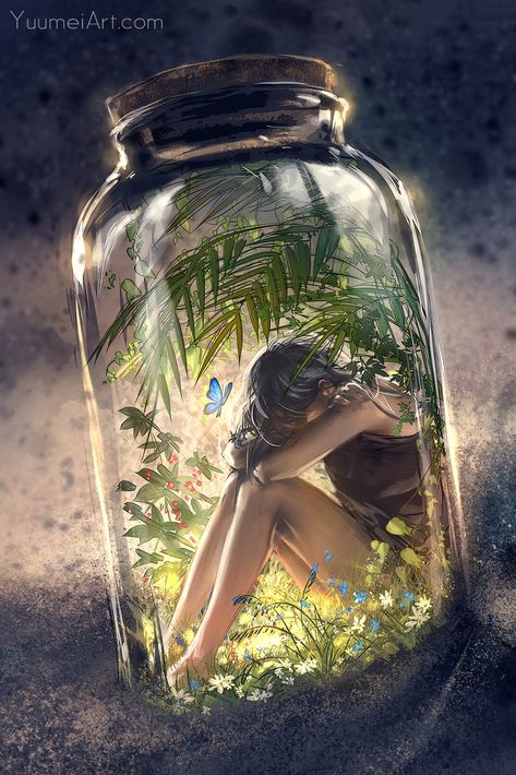 Yuumei Art, Arte Fantasy, 판타지 아트, Dreamy Art, In A Jar, Art Tutorial, Digital Art Girl, Beautiful Fantasy Art, Drawing Challenge