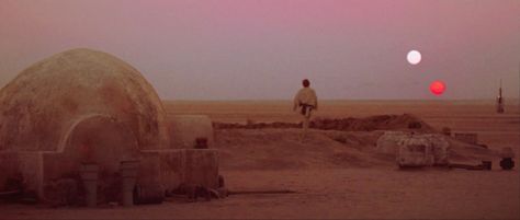 Luke and the Tatooine sunset. (2005 & 1977) Binary Sunset, Luke Leia, Twitter Layout, Sunset Tattoos, Star Wars Tattoo, May The 4th, May The 4th Be With You, Space Girl, Mark Hamill